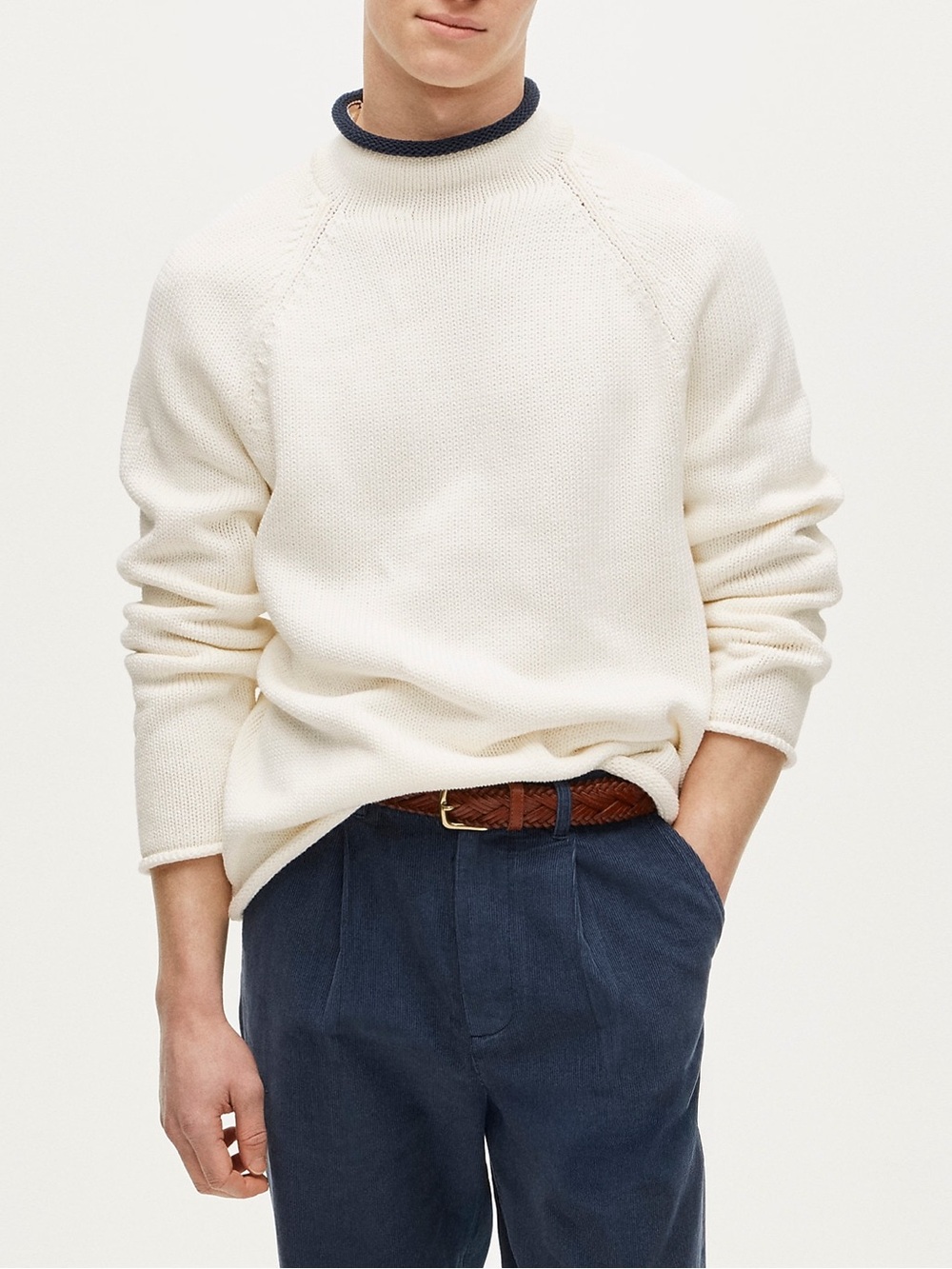 NWT J. CREW 1988 Rollneck sweater with tipping Ivory Navy Stripe Sz XL $118 CQ89